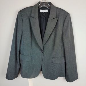 Tahari Black Checker Single Breasted One Button Peak Lapel Collar Blazer Size 14